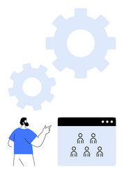 man strategizing workflow with team icons vector image