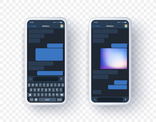 mobile messenger application mock up on two screen vector