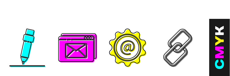 Set pencil with eraser website and envelope mail vector