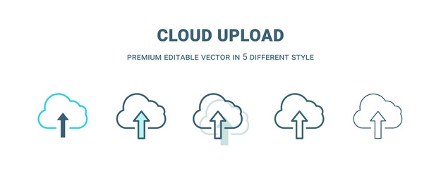 Cloud upload icon in 5 different style outline vector