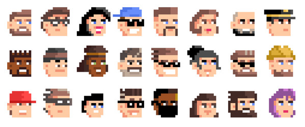 pixel avatars retro 8 bit colorful characters vector image