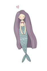 cute cartoon little mermaid siren sea theme Vector Image
