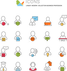 set linear icons business profession vector