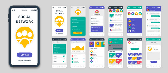 set of ui ux gui screens social network app flat vector image