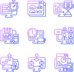 Online work monitoring gradient linear icons set vector