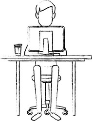 Man character sitting working desk computer vector