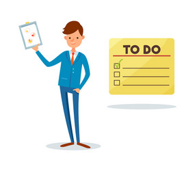 To do list man showing clipboard page with chart vector