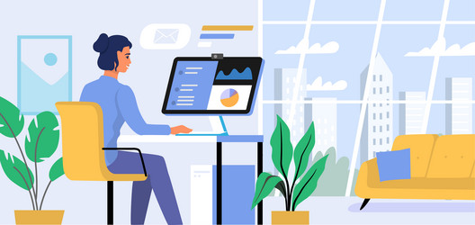 woman use pc desk with computer monitor working vector image