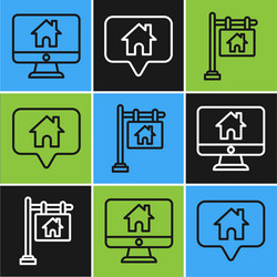 set line computer monitor with smart home hanging vector image