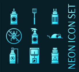 set exterminator service glowing neon icons vector