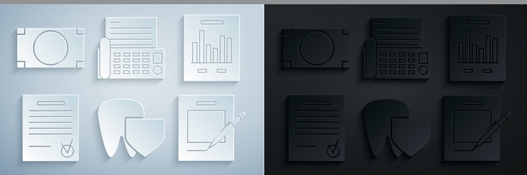 set tooth with shield document graph chart vector image