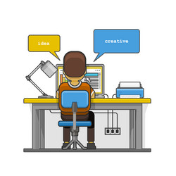 man sitting at desktop and working on the computer vector