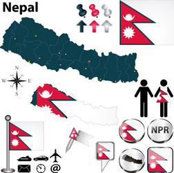 Nepal Map with Borders and Flags vector image