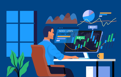 stock trader working on computer with graphs vector image