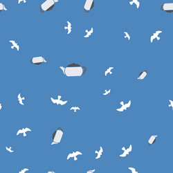 Teapot and bird seamless pattern color vector