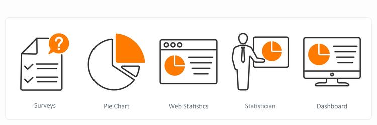 a set of 5 statistics icons as surveys pie chart vector image