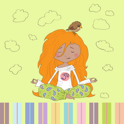 Redheaded Girl in Lotus Pose Vector Image