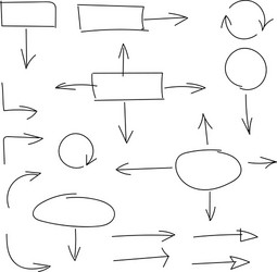 black hand drawn set of arrows and block schemes vector