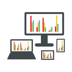 electronic device with graphs icon flat style vector image
