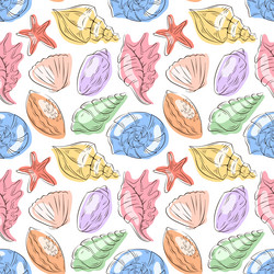 seamless pattern with colorful seashell starfish vector image