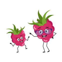 Cute raspberry characters with happy emotions vector