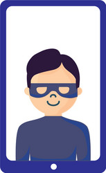 Mobile hacker character on white background vector