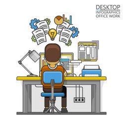 man sitting at desktop and working on the computer vector