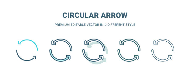 Circular arrow icon in 5 different style outline vector