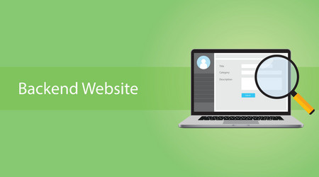 Backend website concept with laptop and magnifying vector