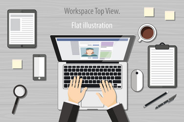 hands typing text on the laptop keyboard and using vector image