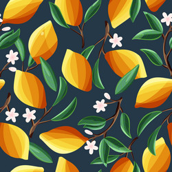 Lemons on tree branches seamless pattern vector