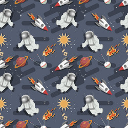 seamless pattern an astronaut with a rocket vector image