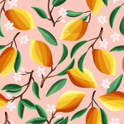 Lemons on tree branches seamless pattern vector