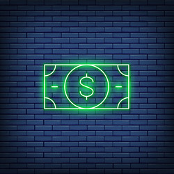 Money cash dollar banknote neon sign vector