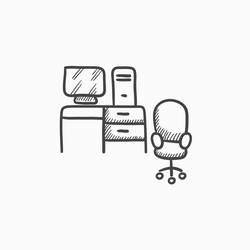 Computer set with table and chair sketch icon vector