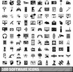 100 software icons set in simple style vector