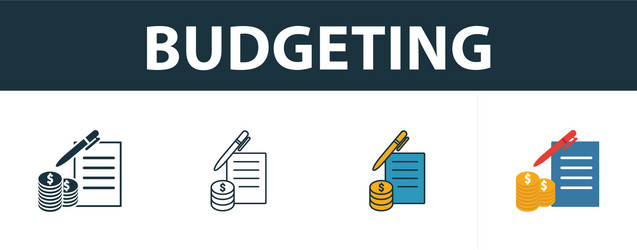 Budgeting icon set four elements in different vector