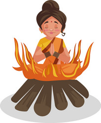 Sita Cartoon Goddess in Fire Vector Image