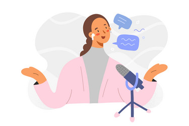 Woman recording a podcast series podcaster vector