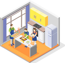 family cooking together concept vector