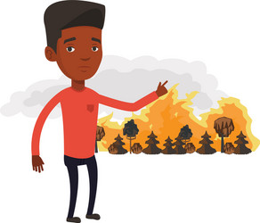 man standing on background of wildfire vector image