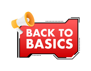 megaphone announcing back to basics on red trendy vector image