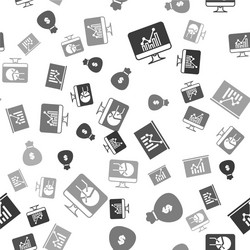 set computer monitor with graph chart money bag vector image