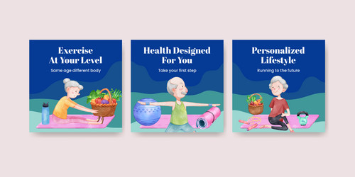 banner template with senior health fitness vector