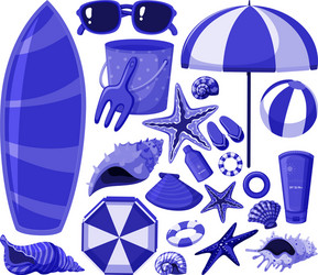 Isolated beach items set in blue color vector