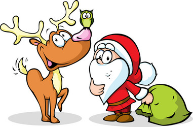 Santa, Reindeer, and Owl Christmas Scene Vector Image