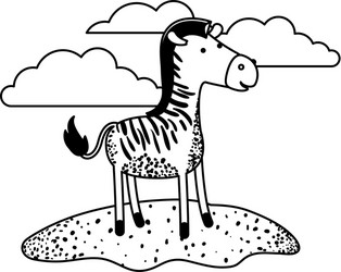 Zebra cartoon in outdoor scene with clouds vector