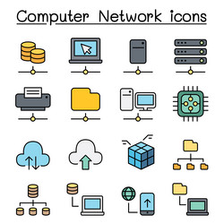 computer network and server hosting icon set vector image