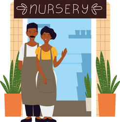 Couple with apron in front their nursery vector