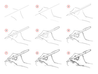 how to draw step-wise imaginary sketch a hand vector image